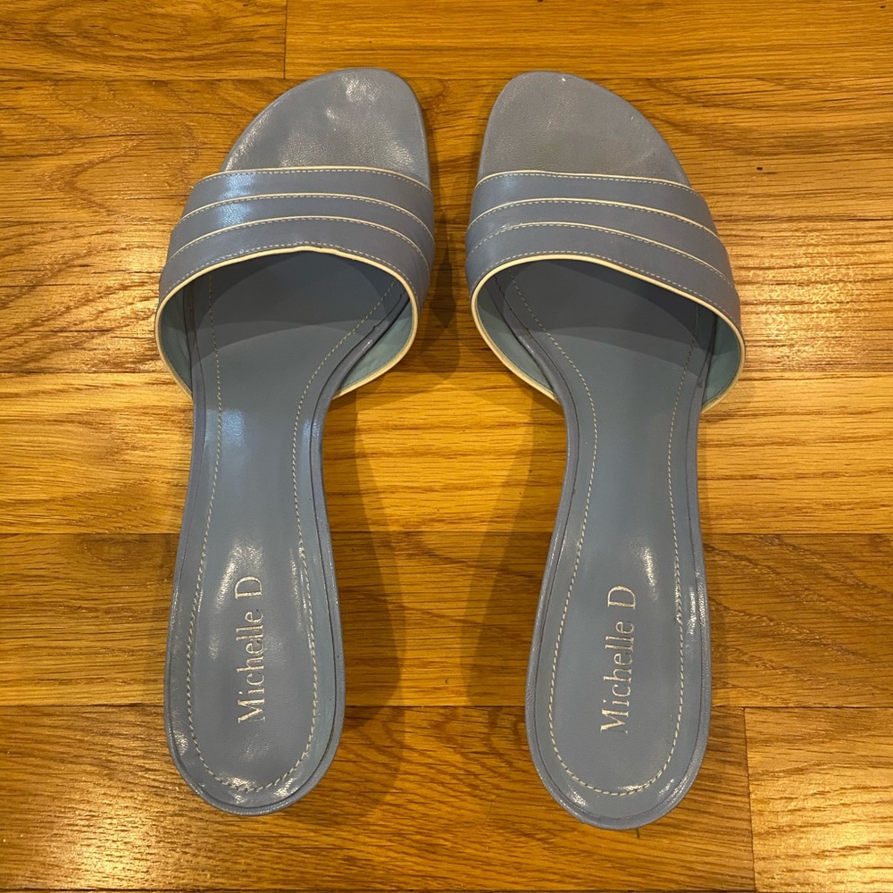 Blue And White Vintage Open Toe Pumps